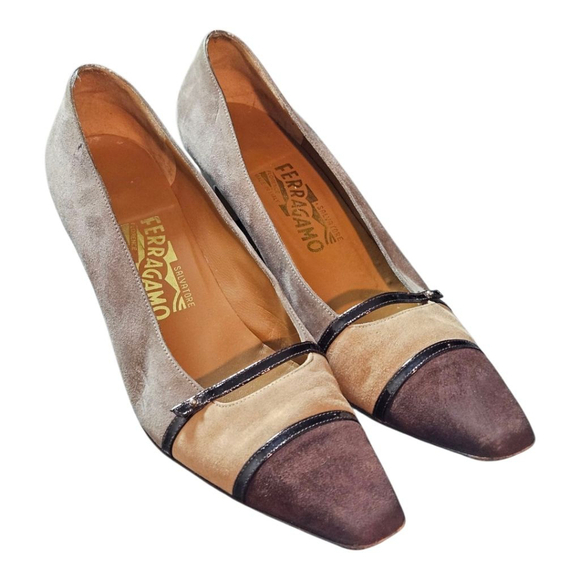 Salvatore Ferragamo Heels Size 9.5 AA Brown Beige - Picture 2 of 15